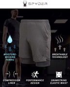 Spyder Athletic Shorts Men's 2-in-1 Performance Gym Shorts