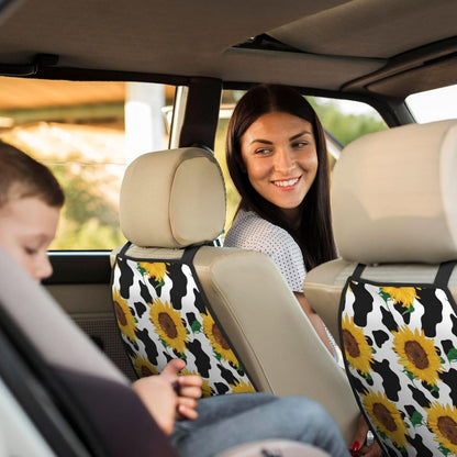 Novastar Car Seat Kick Mats with Organizer Cow Print Sunflower