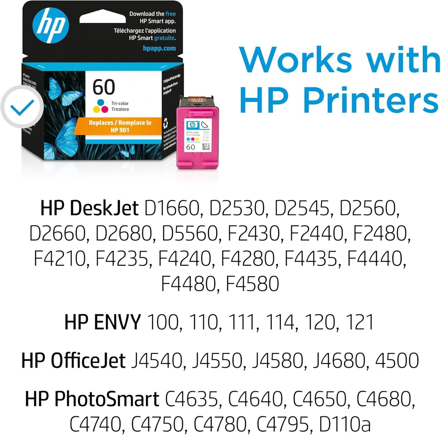 HP 60 Tri-Color Ink Cartridge DeskJet Envy PhotoSmart