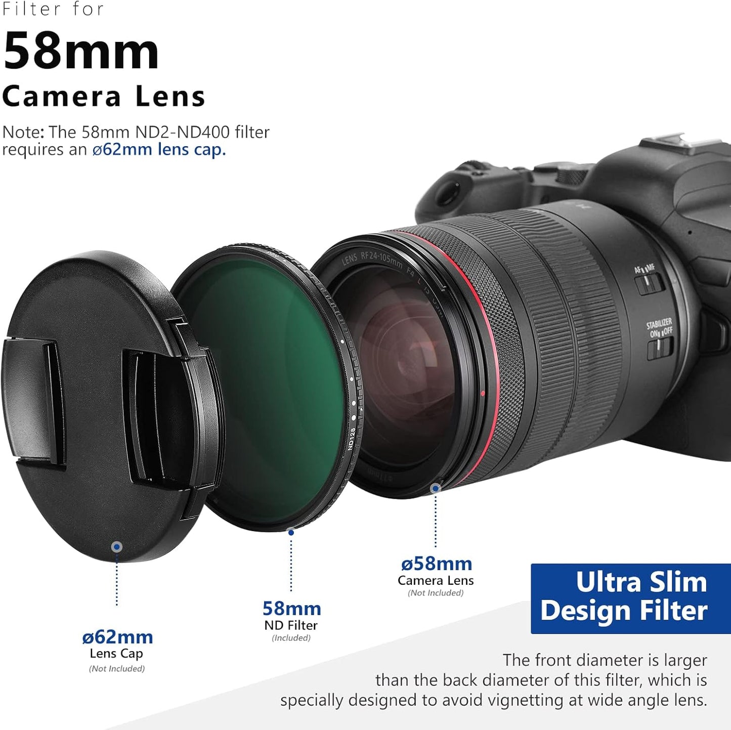 Neewer 58mm Variable ND Filter ND8-ND128 - No X Cross