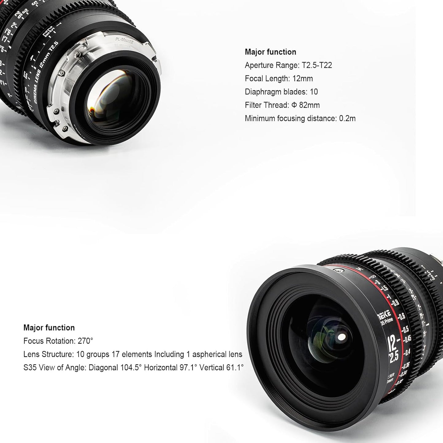Meike 12mm T2.5 S35 Wide Angle Cinema Lens PL-Mount