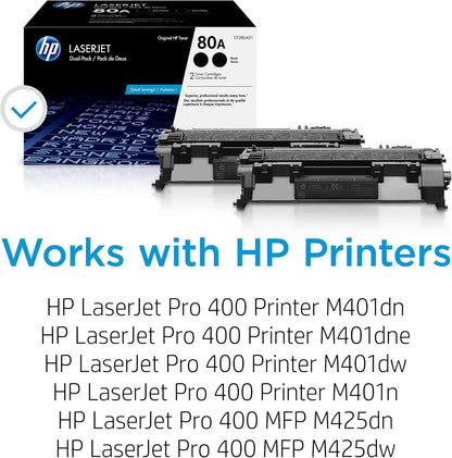 HP CF280AD1 80A Black LaserJet Toner Cartridges 2-Pack