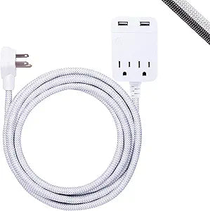 GE 38432 2-Outlet 2-USB Surge Protector 10ft Braided Cord