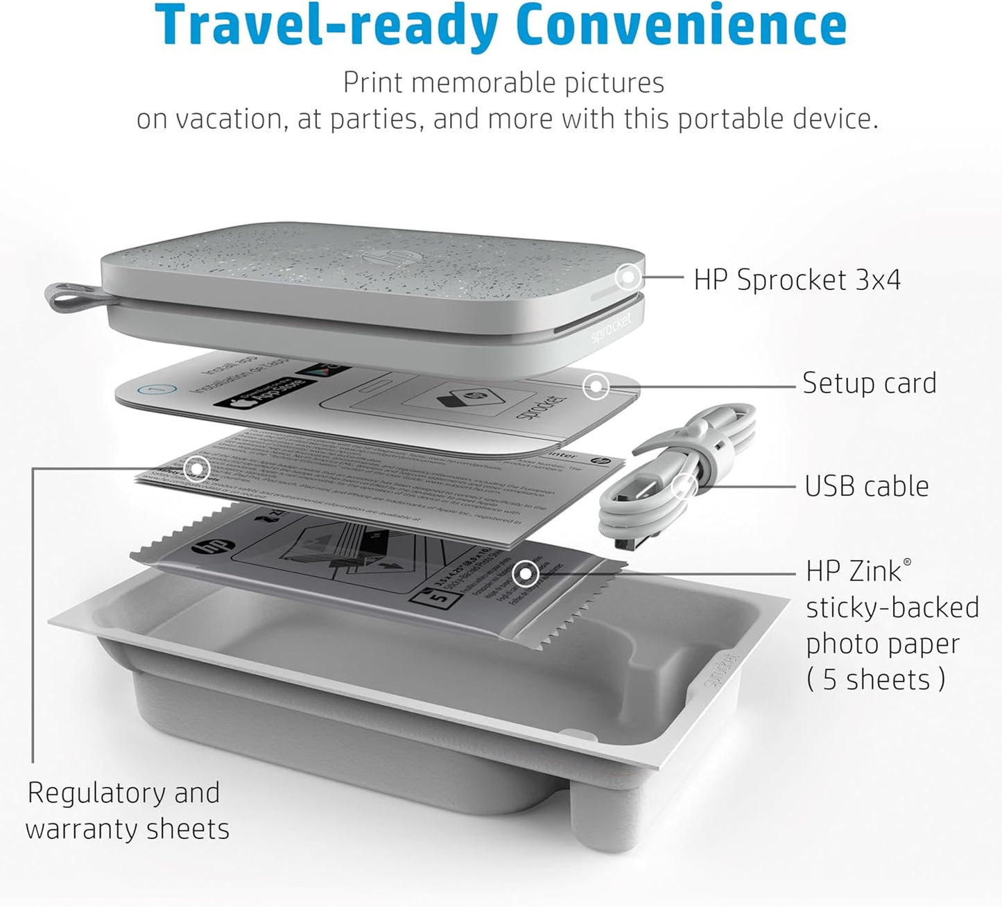 HP HPISP3X4W Sprocket 3x4" Portable Photo Printer