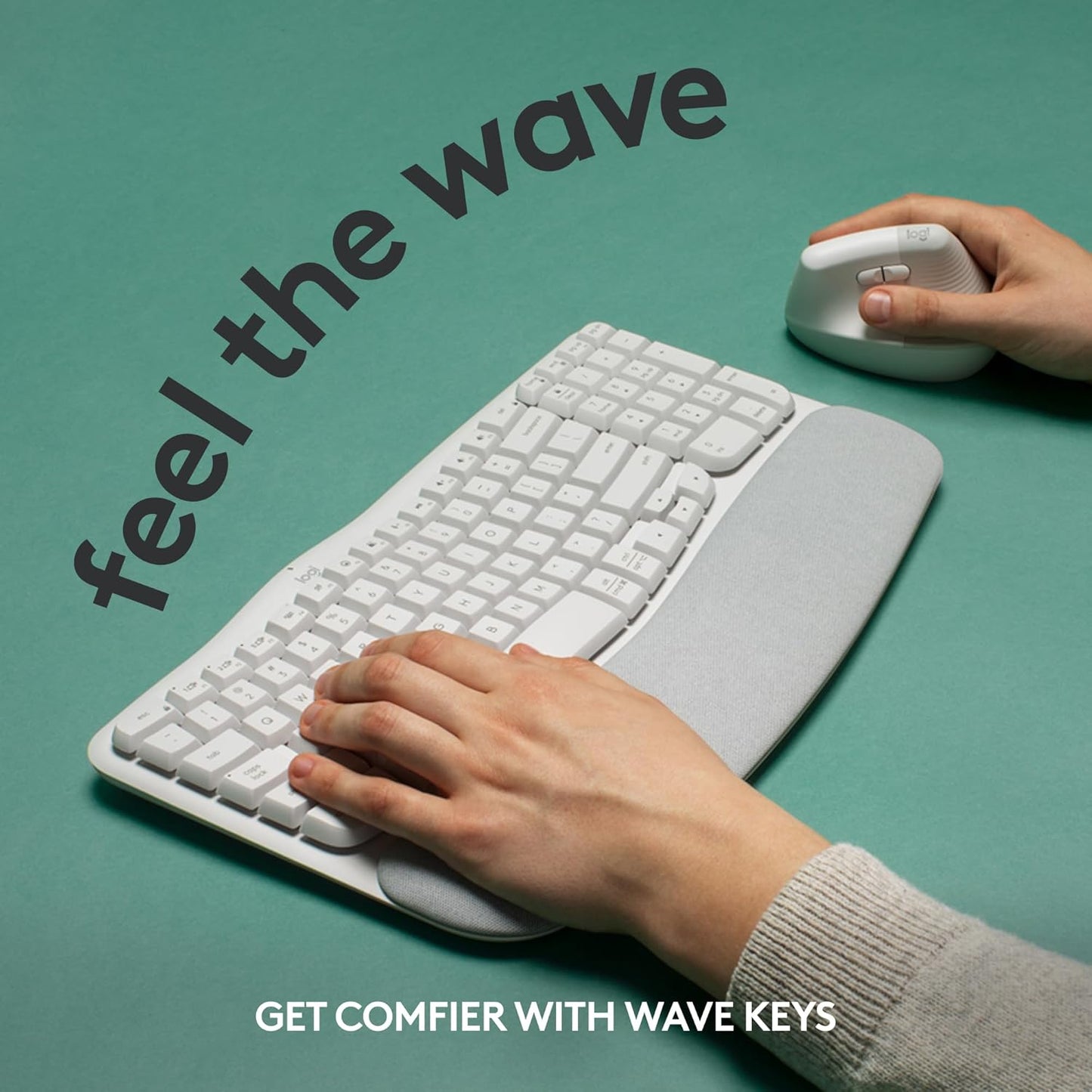 Logitech 920-012275 Wave Keys - Ergonomic Wireless Keyboard - Off White