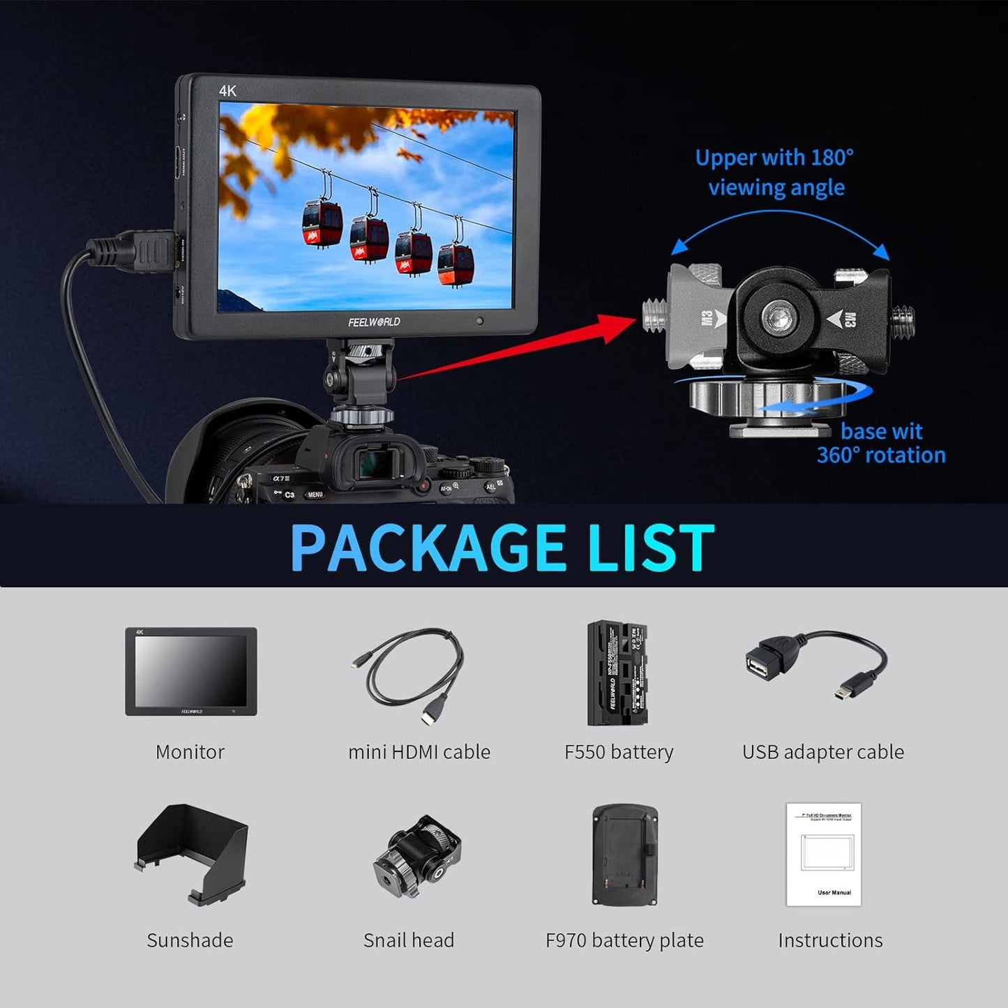 FEELWORLD T7 PLUS V2-ANP55 7" 4K HDMI Camera Field Monitor Kit