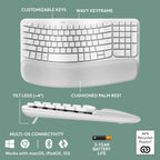 Logitech 920-012275 Wave Keys - Ergonomic Wireless Keyboard - Off White