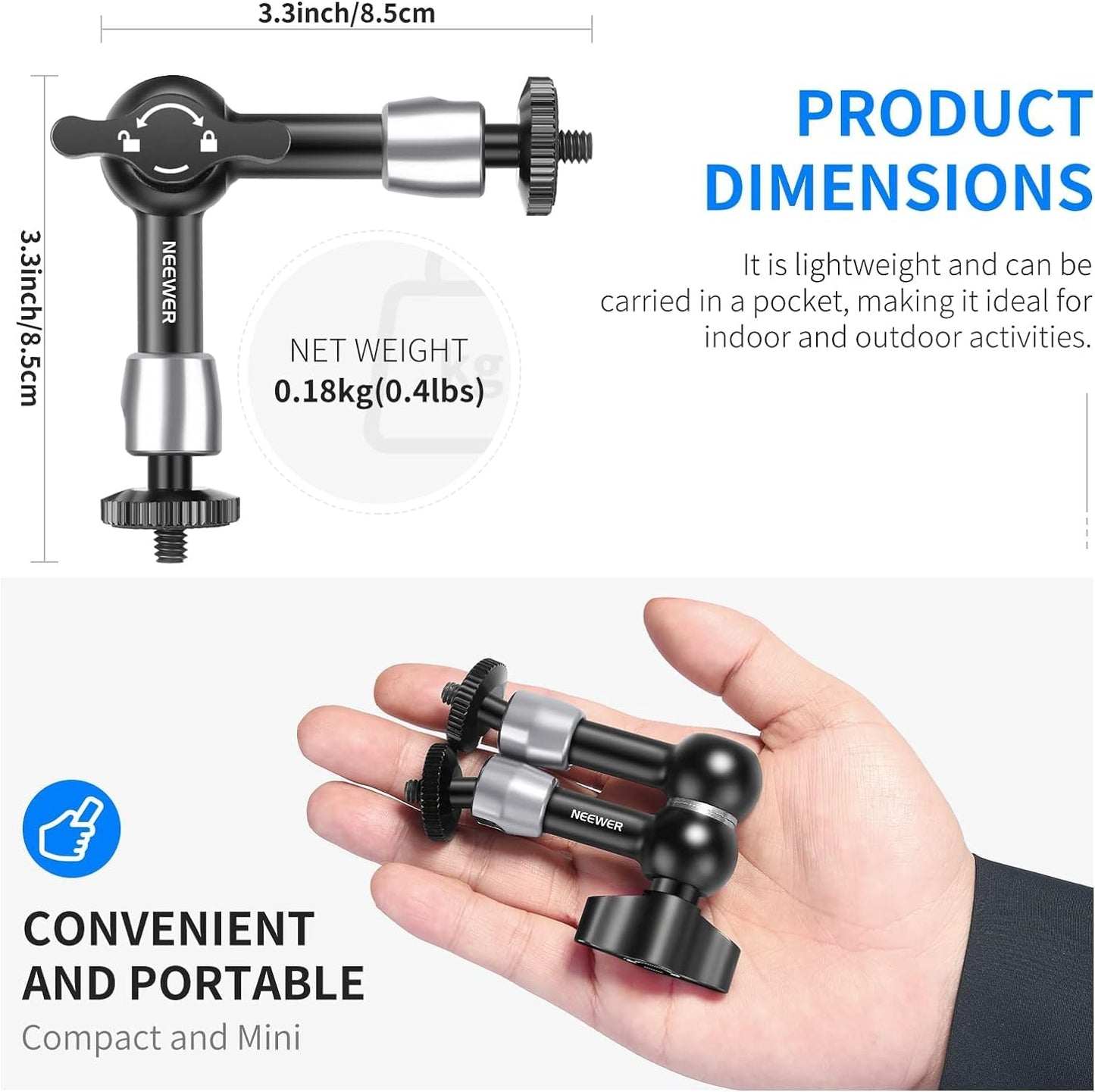 Neewer ST15 5.9-inch Adjustable Friction Magic Arm