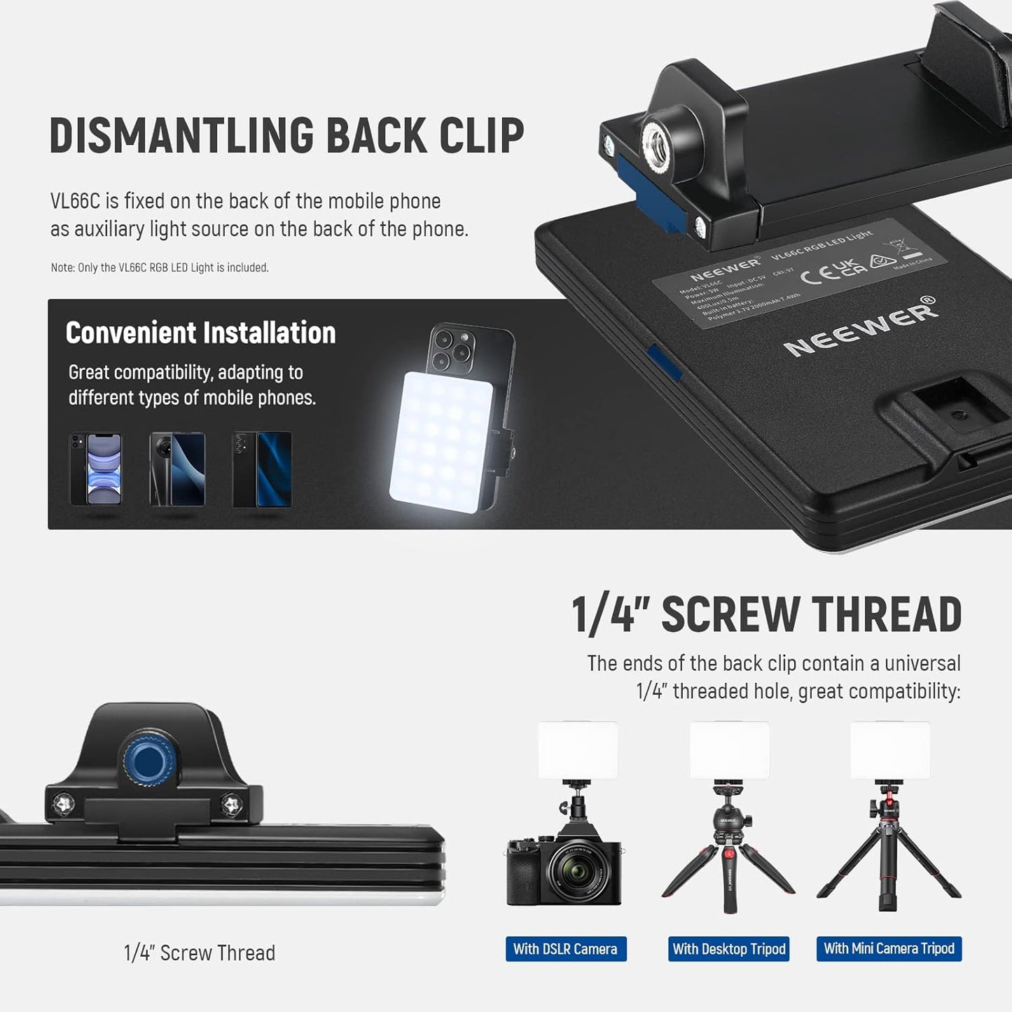 Neewer 10101760 RGB LED Phone Light with Clip