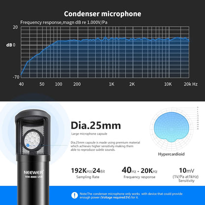 Neewer 40097216 USB Podcast Microphone Kit - 192kHz/24Bit Cardioid Mic