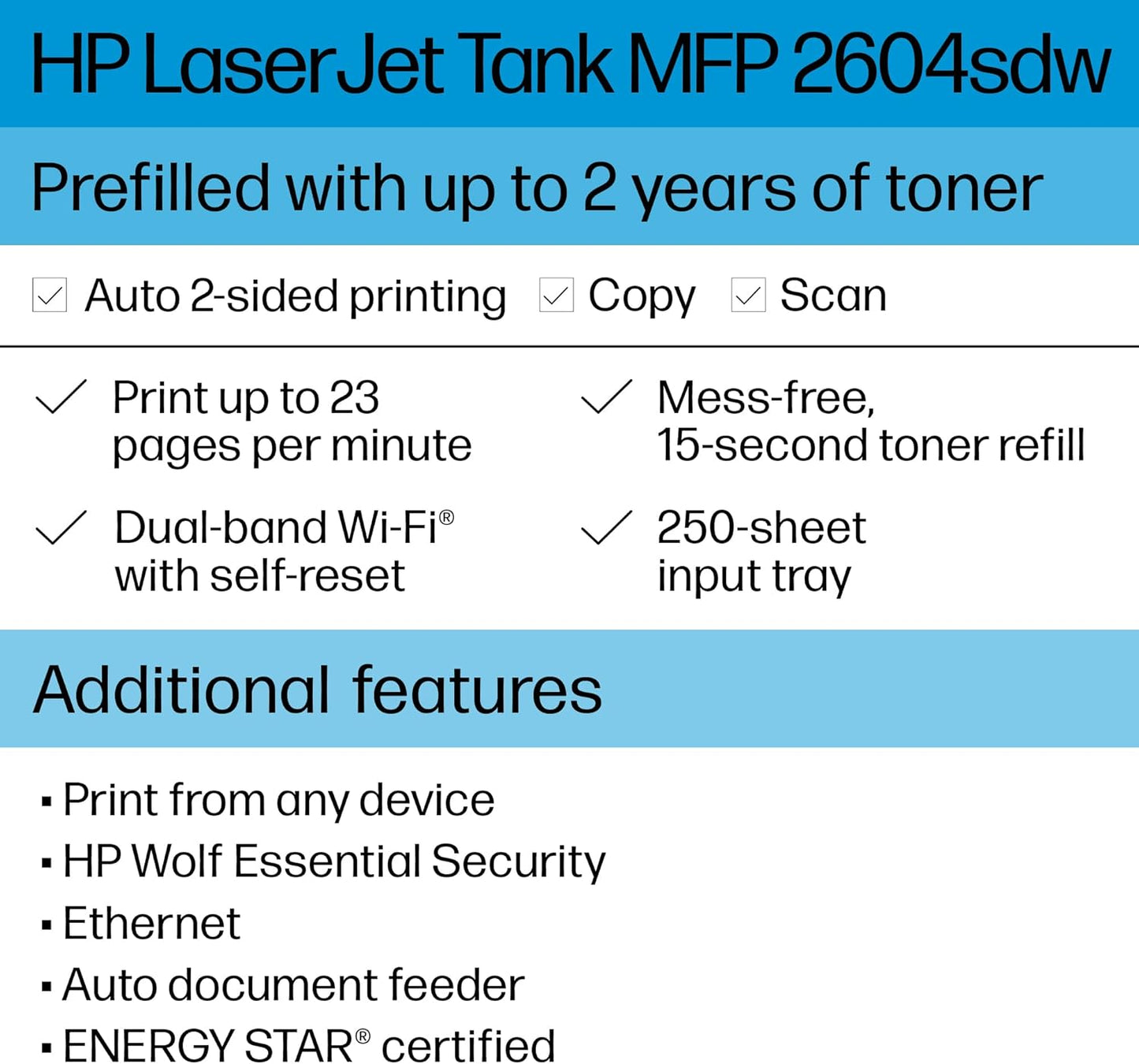 HP 2604sdw LaserJet Tank Wireless Black & White Printer