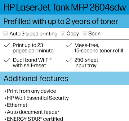 HP 2604sdw LaserJet Tank Wireless Black & White Printer