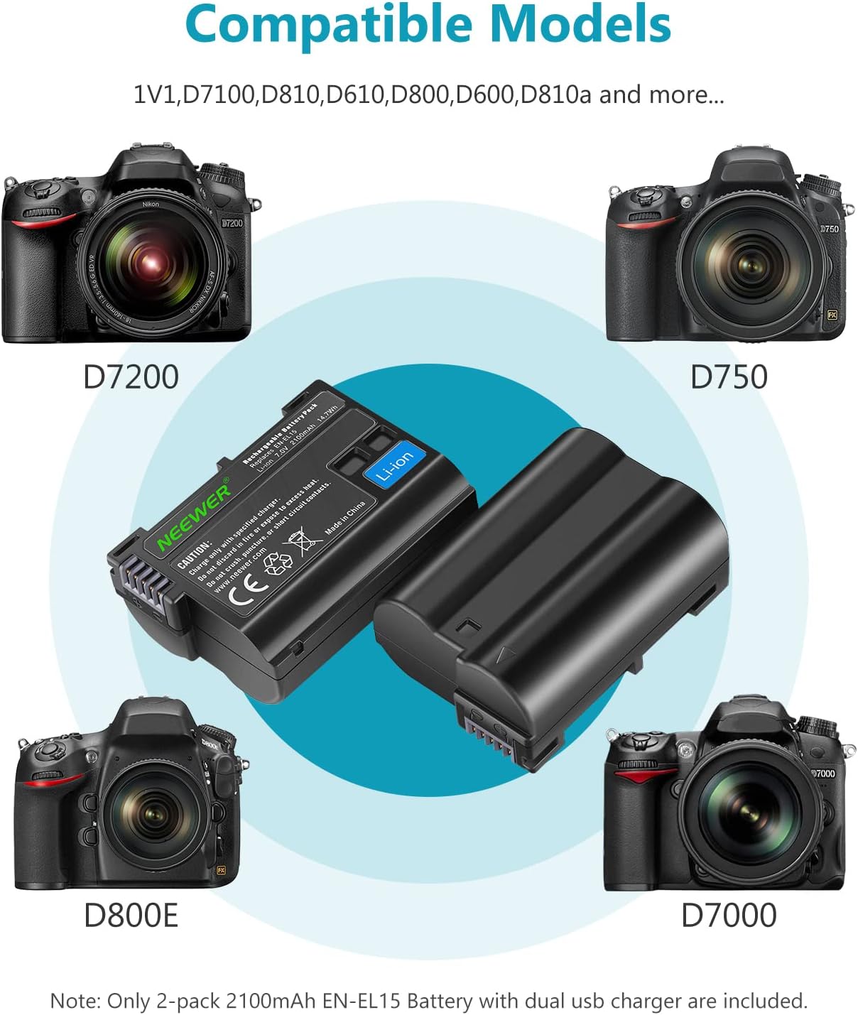 Neewer EN-EL15 Battery Charger Kit - Nikon Compatible