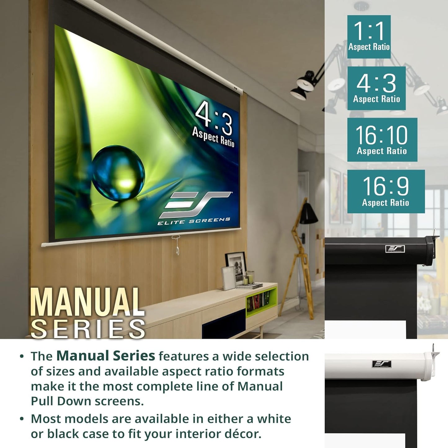 Elite Screens M80UWH 80-Inch Manual Projector Screen
