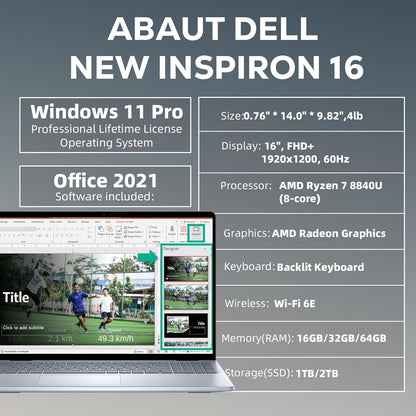 Dell Inspiron 16 AMD Ryzen 7 Business Laptop Bundle