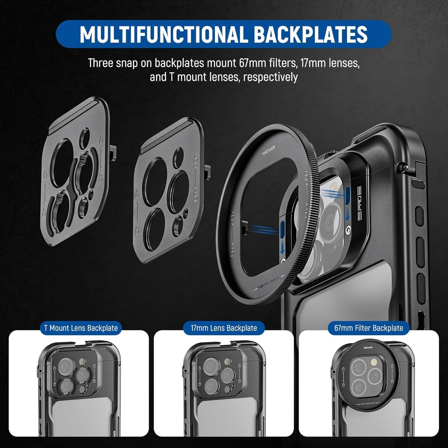 Neewer 10105105 iPhone 16 Pro Cage Quick Release Video Rig