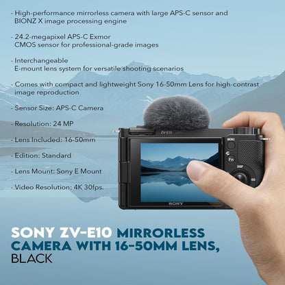 Sony ZV-E10 APS-C Mirrorless Vlogging Camera 16-50mm Lens Bundle
