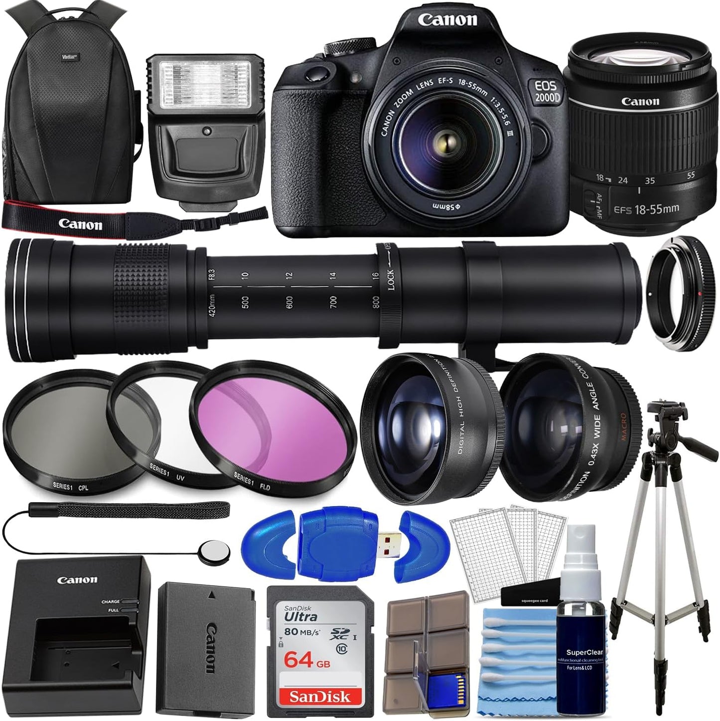 Canon EOS 2000D (Rebel T7) DSLR Bundle Renewed