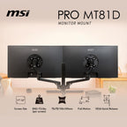 MSI PROMT81D Premium Aluminum Dual Monitor Stand 17-32