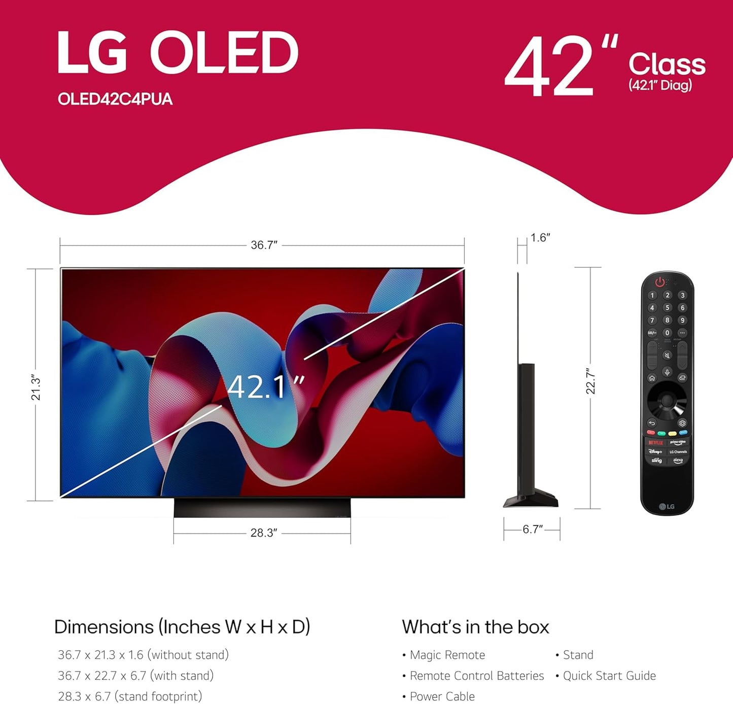 LG OLED42C4PUA 42-Inch 4K OLED evo Smart TV (2024) Renewed