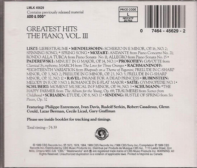 Sony Piano Greatest Hits Vol. 3 CD — main product image