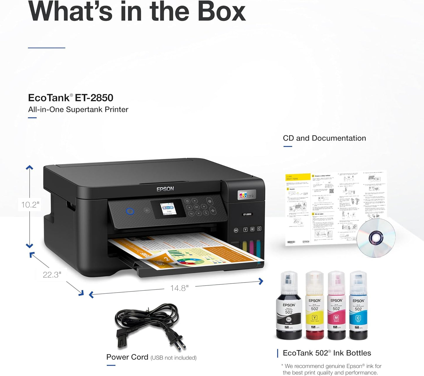 Epson C11CJ63201-N EcoTank ET-2850 Wireless All-in-One Printer (Renewed)