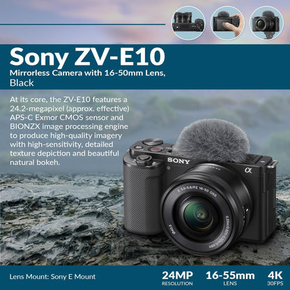Sony ZV-E10 APS-C Mirrorless Vlogging Camera 16-50mm Lens Bundle