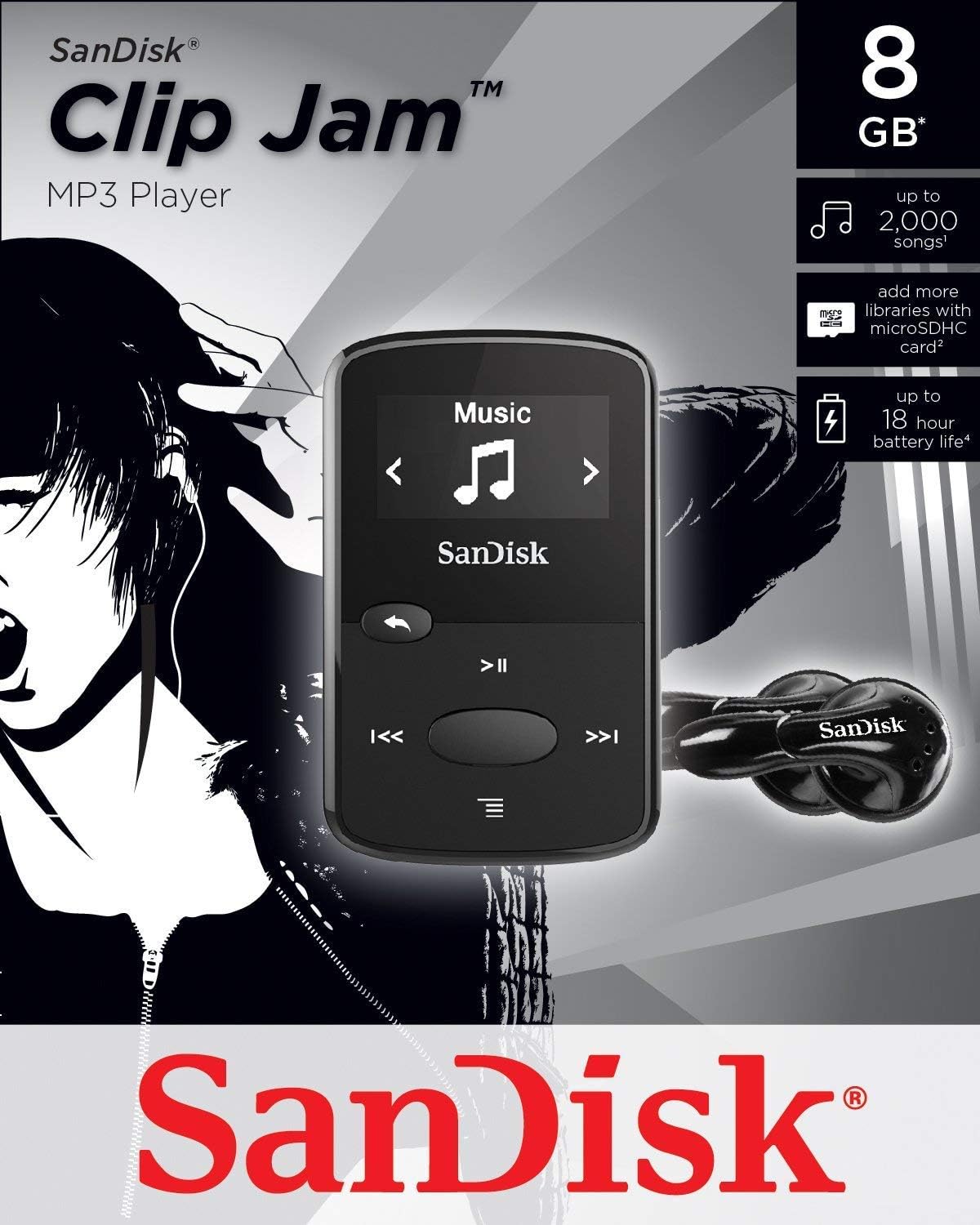 SanDisk SDMX26-008G-G46K 8GB Clip Jam MP3 Player (Black, Renewed)
