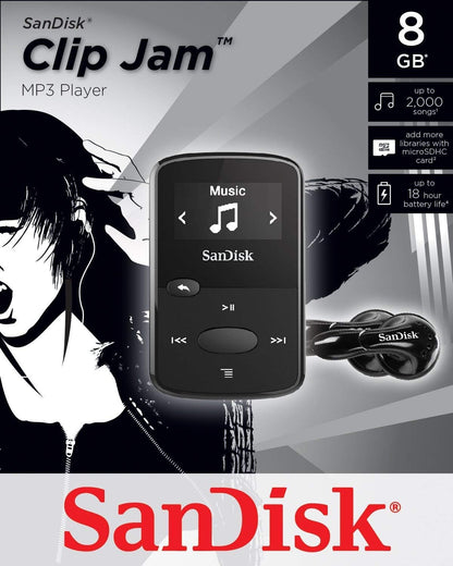 SanDisk SDMX26-008G-G46K 8GB Clip Jam MP3 Player (Black, Renewed)