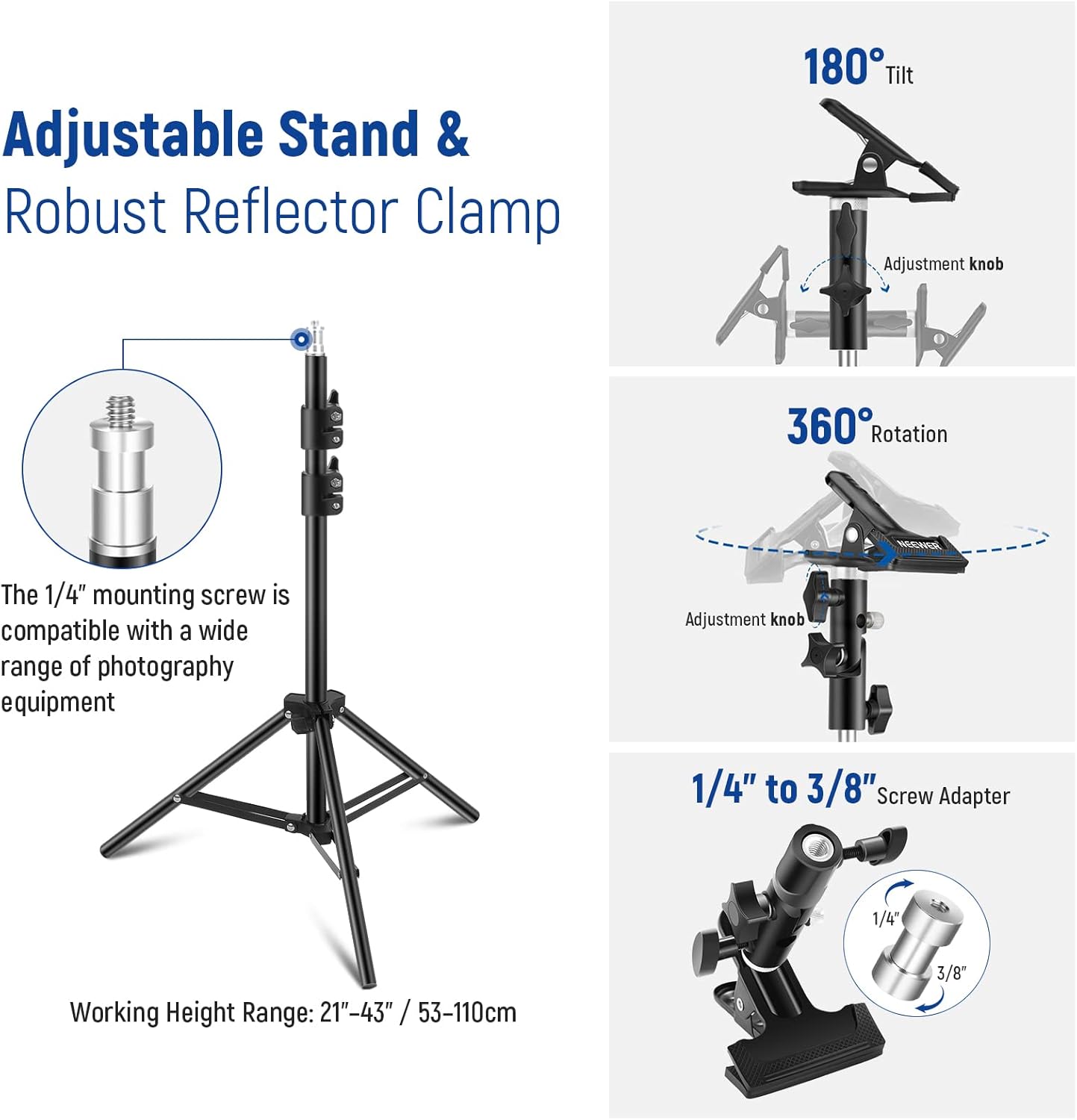 Neewer 10101016 43" 5-in-1 Light Reflector Kit Stand