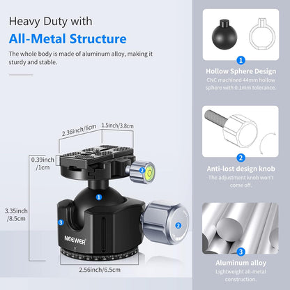 Neewer 10100404 Low Profile 44mm Tripod Ball Head