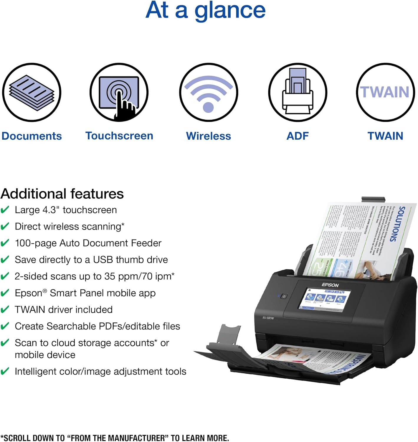 Epson ES-580W Wireless Duplex Desktop Document Scanner