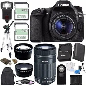 Canon 80D185555250 Camera with 18-55mm and 55-250mm Lens Bundle