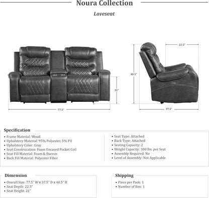 Lexicon Home Theater Seating: Microfiber Power Reclining Loveseat, Grey
