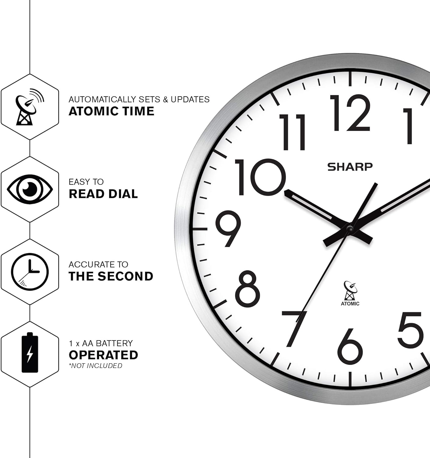 Sharp Atomic Analog 12" Wall Clock