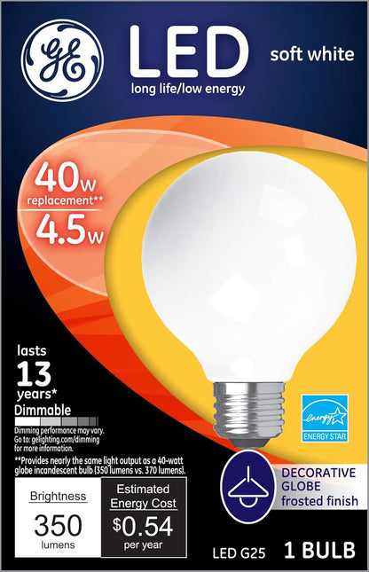 GE Lighting 25048 Dimmable LED G25 Globe Bulb