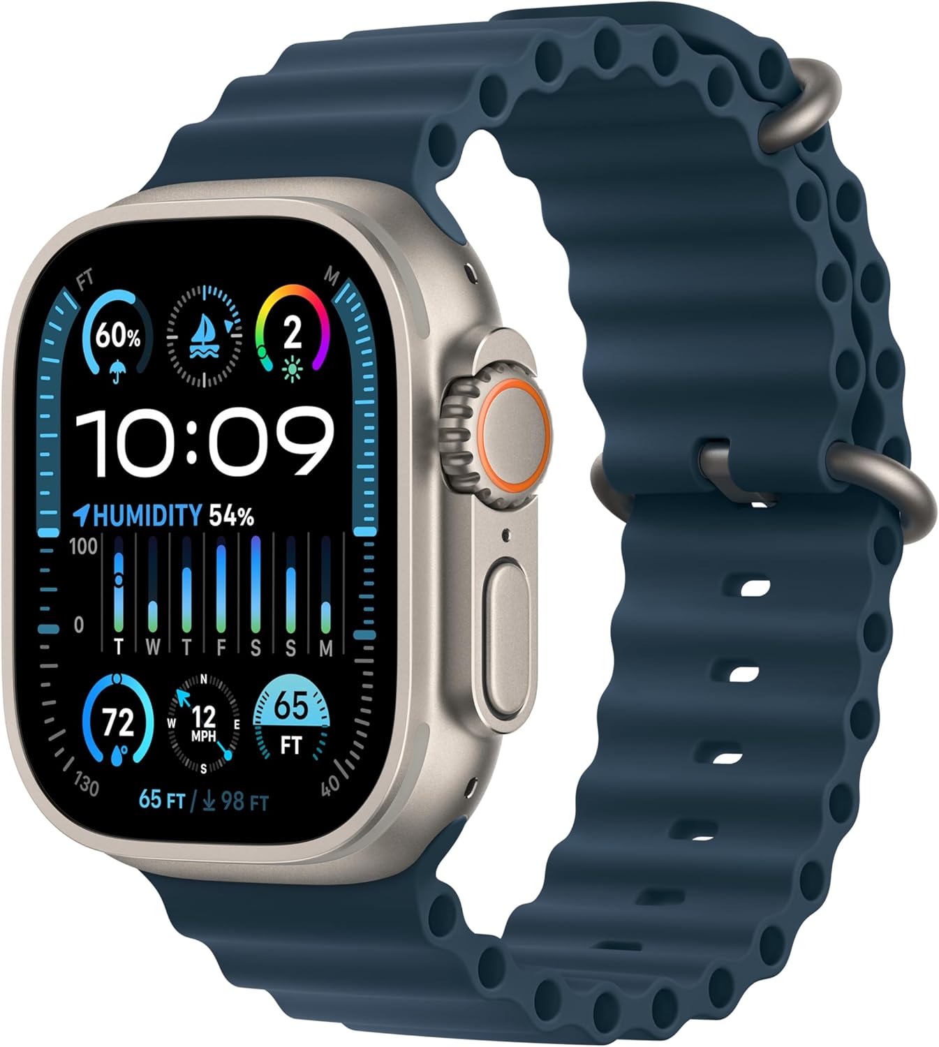 Apple MREG3LL/A Watch Ultra 2: 49mm GPS + Cellular, Titanium Case, Blue Ocean Band