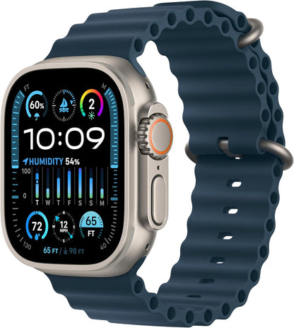 Apple MREG3LL/A Watch Ultra 2: 49mm GPS + Cellular, Titanium Case, Blue Ocean Band