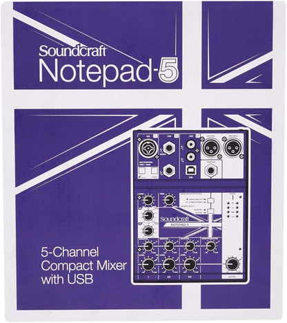 Soundcraft Notepad-5 Podcast Mixer Bundle - Mic, Headphones, Stand