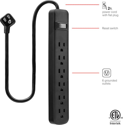 GE 14831 6-Outlet 2Ft Power Strip - Black