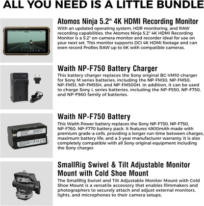 Atomos Ninja 5.2" 4K HDMI Monitor, Battery & Swivel Mount Kit