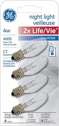 GE 20572 4W C7 Clear Night Light Bulbs 4-Pack
