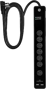 GE 25795 Surge Protector: 7 Outlets, 2 USB Ports