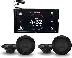 JVC KW-M865BW Wireless CarPlay Receiver with Alpine Speakers