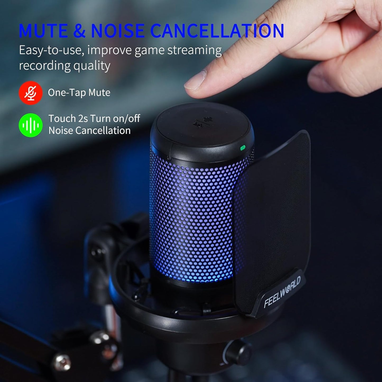 FEELWORLD VM1-AS-OF-JP Gaming Microphone USB Condenser Mic RGB