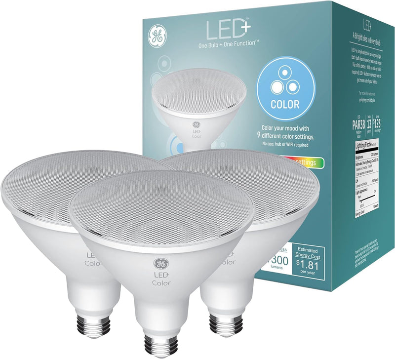 GE 10043168521694 LED+ Color Changing PAR38 Floodlight 3-Pack — main product image