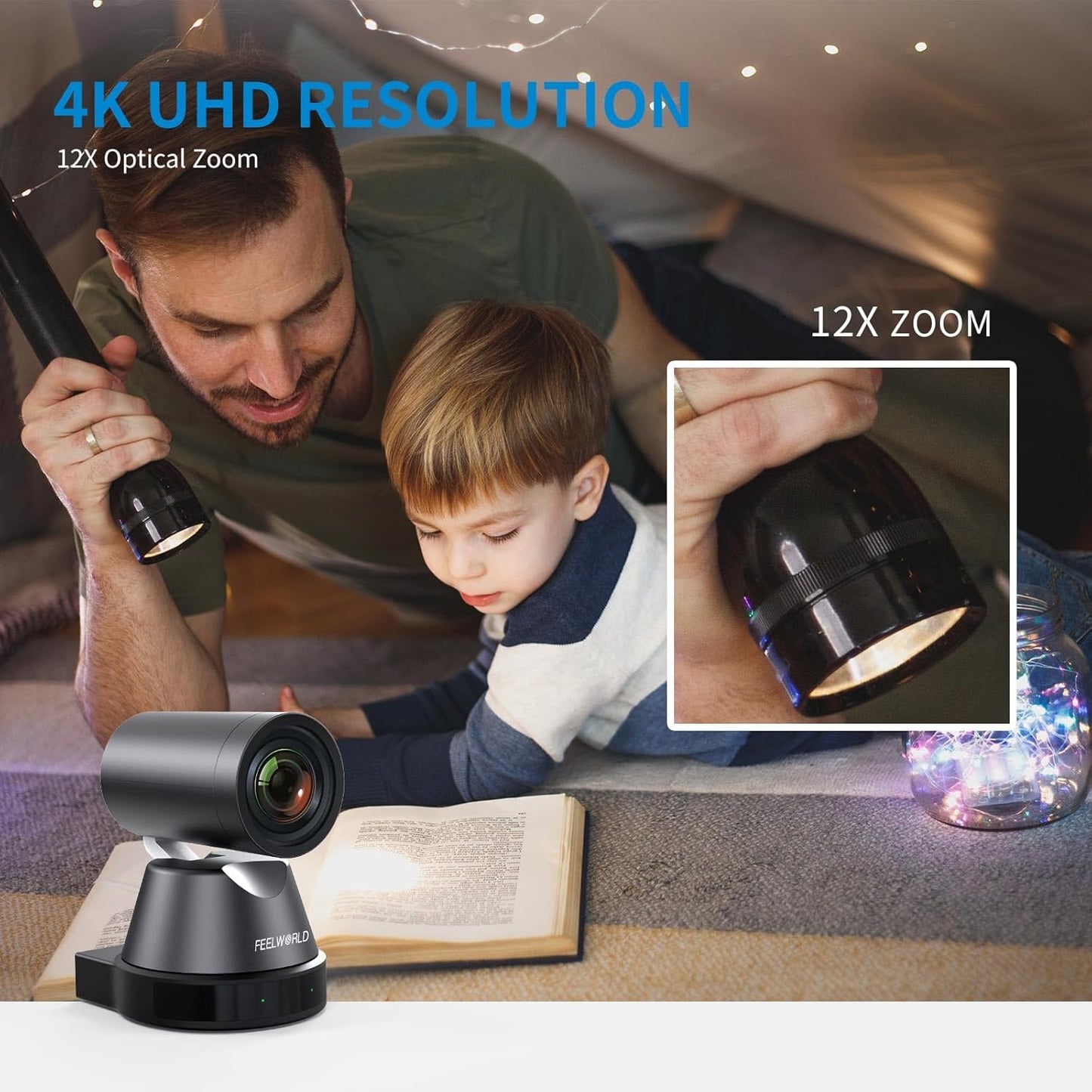 FEELWORLD 4K12X PTZ Camera with AI Tracking & POE