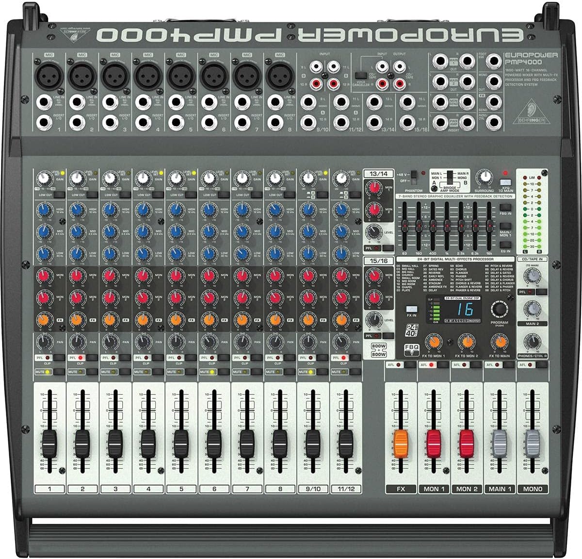 Behringer PMP4000 1600-Watt Powered Mixer FX 3 XLR Cables