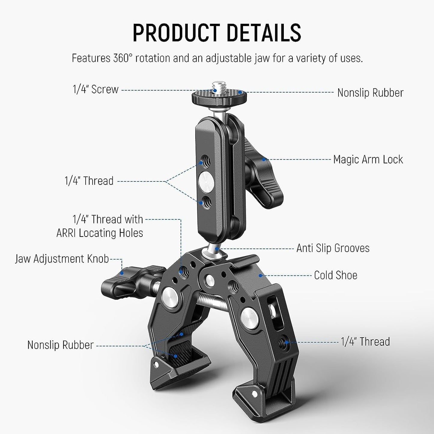 Neewer ST83 Super Clamp with Dual Ballhead Magic Arm
