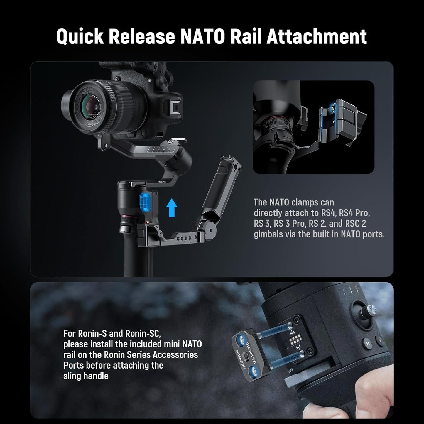 Neewer 10104118 Gimbal Sling: DJI Ronin Handle Grip with NATO Rail